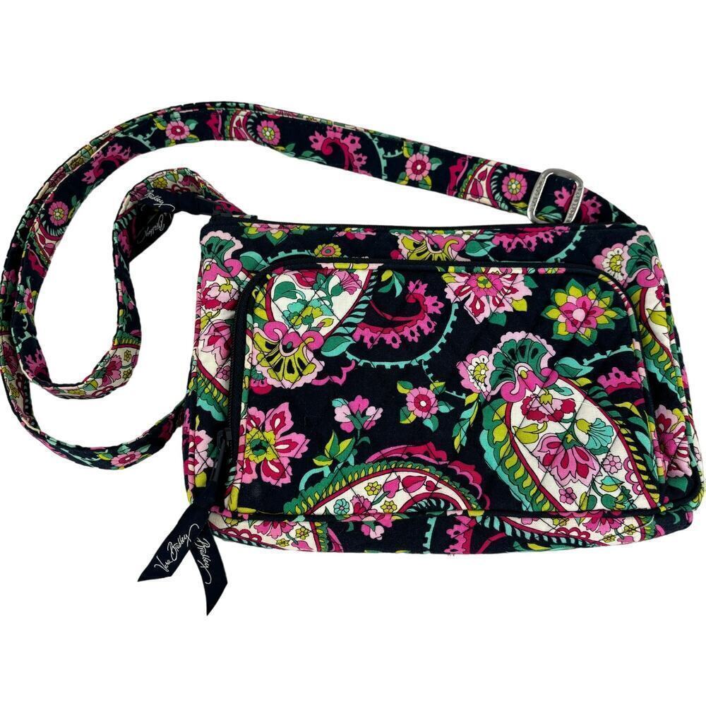Vera Bradley Crossbody Handbag Navy Blue Petal Paisley Floral Quilted Purse
